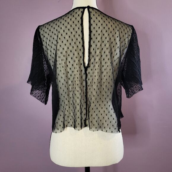 Forever 21 *Flawed* Pleated Sheer Mesh Polka Dot Crochet Lace Grommet Crop Top - Picture 14 of 16
